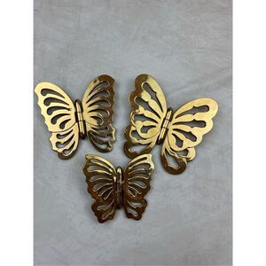 1970s Mod Vintage Gold Plastic Hinged Butterflies Wall Decor